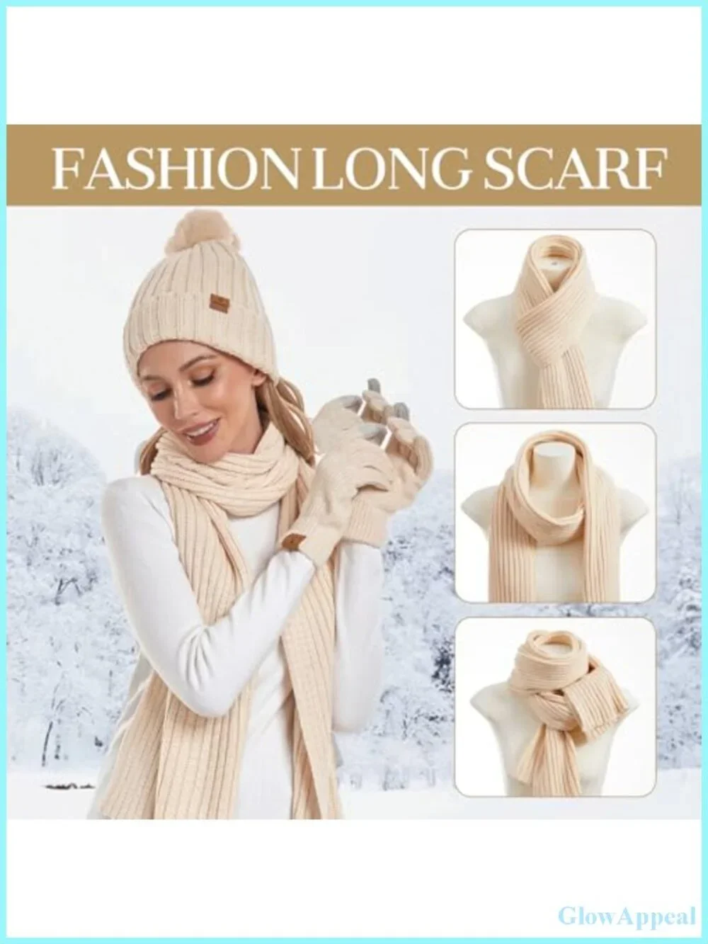 Womens Winter Hat Scarf Gloves Set - Acrylic Beanie with Touchscreen Gloves